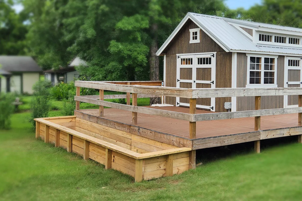 The raised community garden bed beside the deck at The Ledge